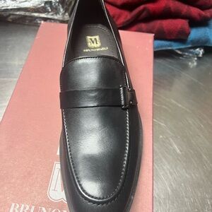 Bruno Magli Black Leather Slip-On Loafer with Strap Accent